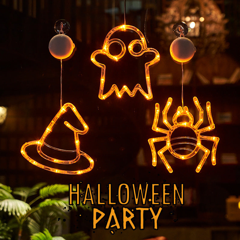 Halloween Hanging LED Window Lights – Pumpkin, Spider & Ghost Decorations for Family Party & Home Décor