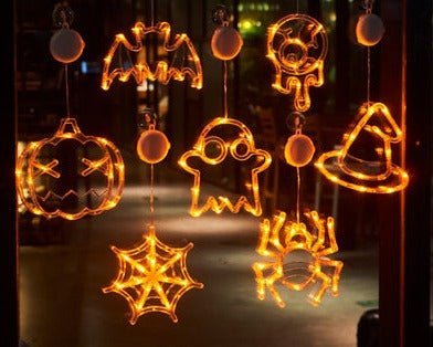 Halloween Hanging LED Window Lights – Pumpkin, Spider & Ghost Decorations for Family Party & Home Décor