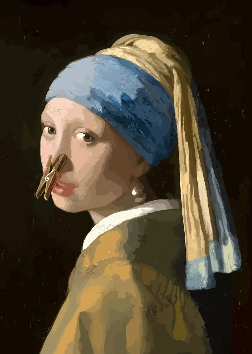 Funny Bathroom Toilet Decoration Painting Mona Lisa Wearing Pearls Girl with Roll Paper Canvas Prints Posters Home Wall Decor
