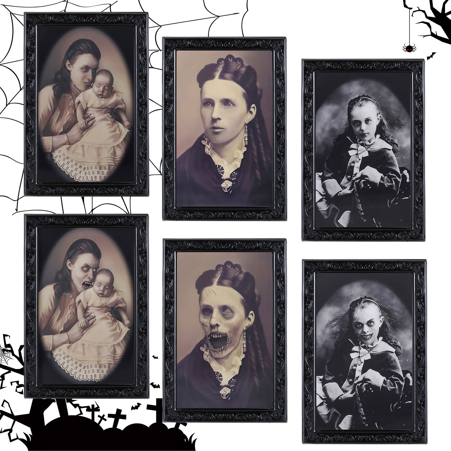 Halloween 3D Changing Face Portrait Frame – Spooky Haunted Wall Decoration, Horror Picture for Home, Party, Haunted House Decor