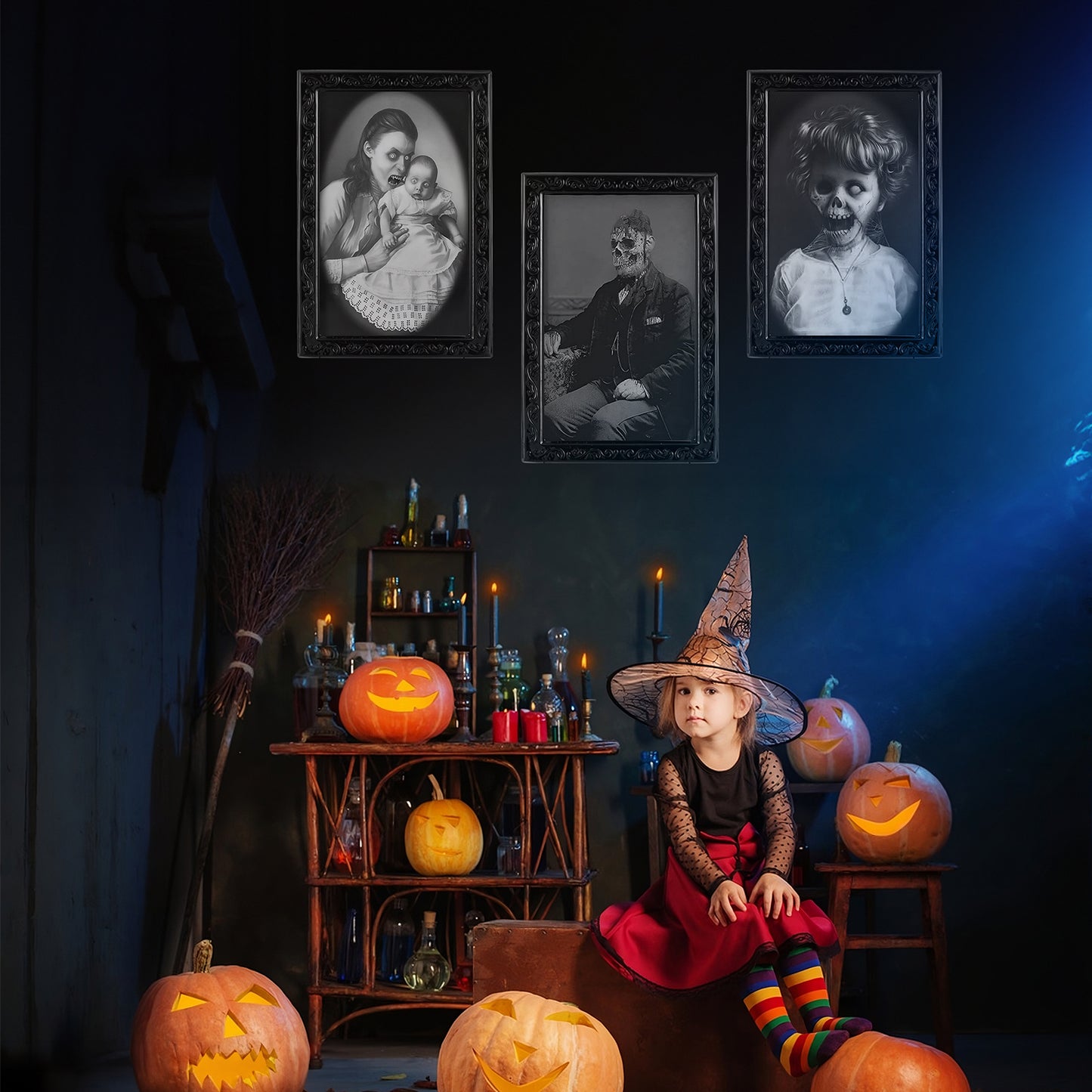 Halloween 3D Changing Face Portrait Frame – Spooky Haunted Wall Decoration, Horror Picture for Home, Party, Haunted House Decor