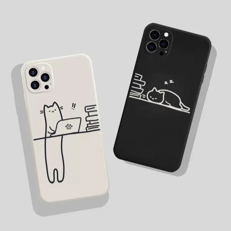 Funny Animal Cat Paired Couple Phone Case for iPhone 15 14 13 12 Pro Max Cartoon Protector Cover Shell