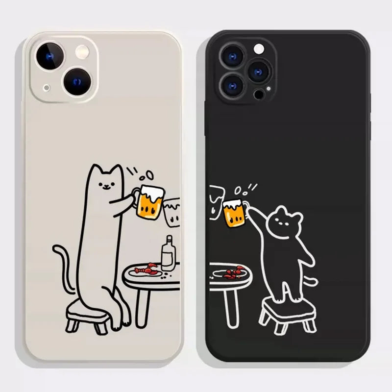 Funny Animal Cat Paired Couple Phone Case for iPhone 15 14 13 12 Pro Max Cartoon Protector Cover Shell