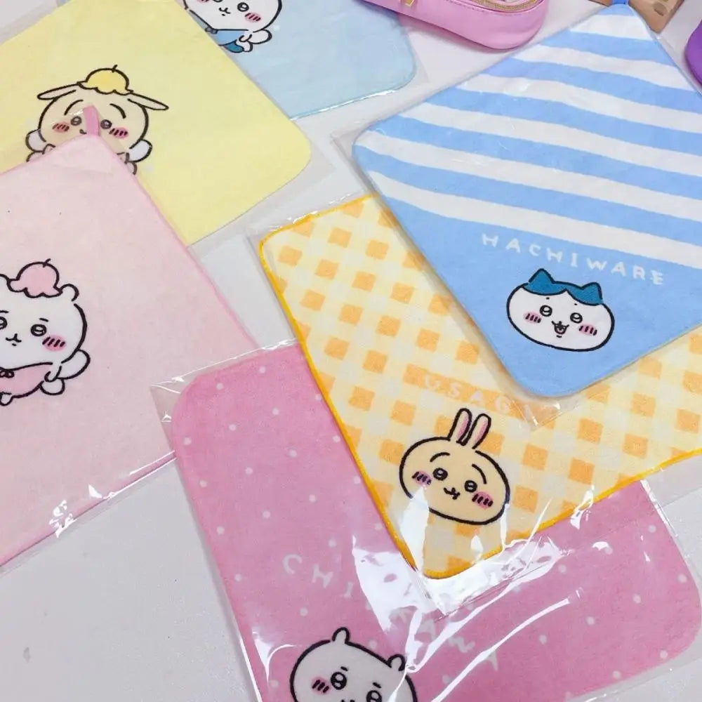 Chiikawa Cartoon Kawaii Handkerchief Pink Hachiware All Cotton Water Uptake Multifunctional Square Hand Towel