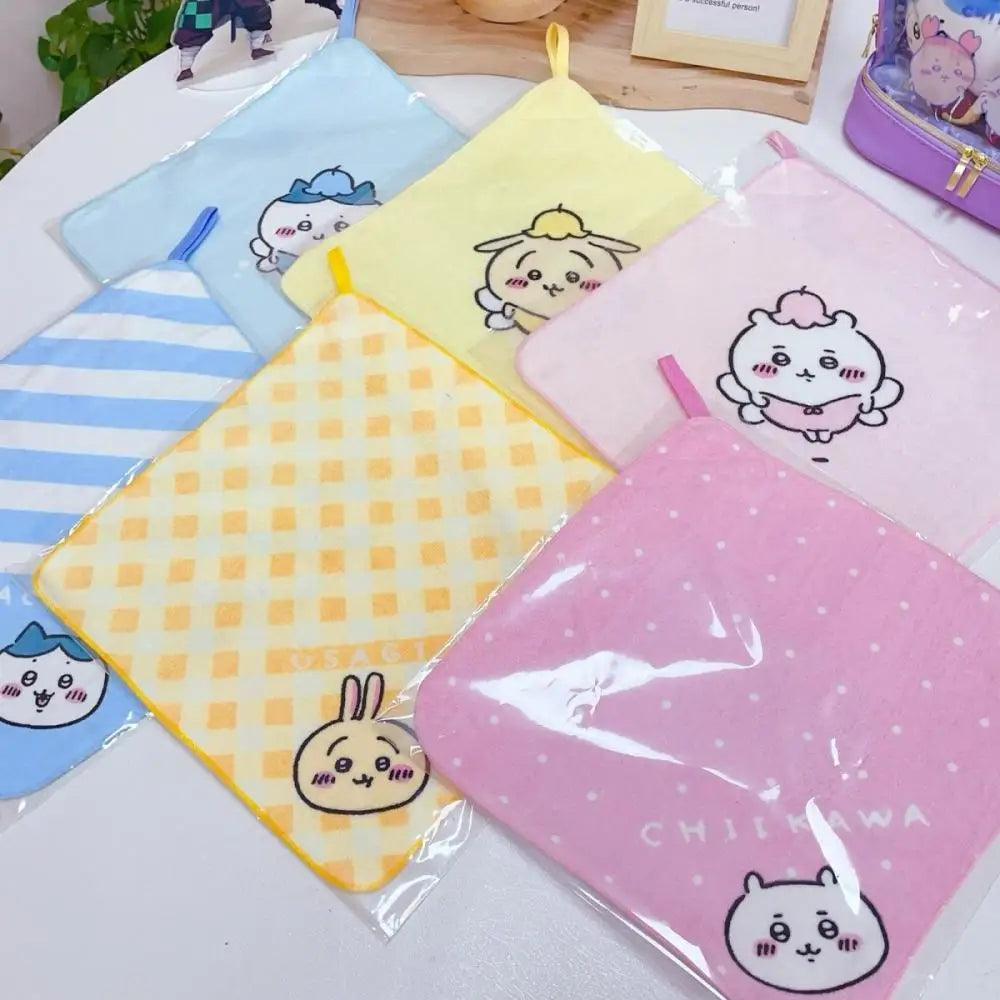 Chiikawa Cartoon Kawaii Handkerchief Pink Hachiware All Cotton Water Uptake Multifunctional Square Hand Towel