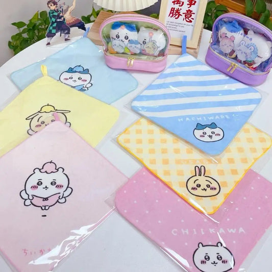 Chiikawa Cartoon Kawaii Handkerchief Pink Hachiware All Cotton Water Uptake Multifunctional Square Hand Towel